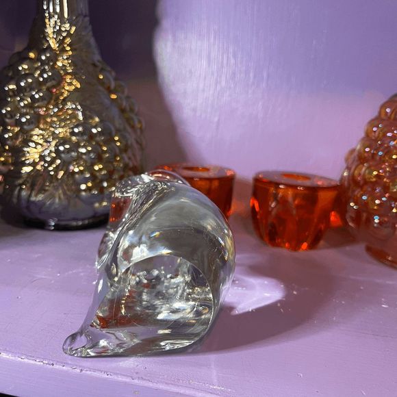 Vintage Clear Glass Handmade Big Bellied Owl Paper Weight - Picture 2 of 6